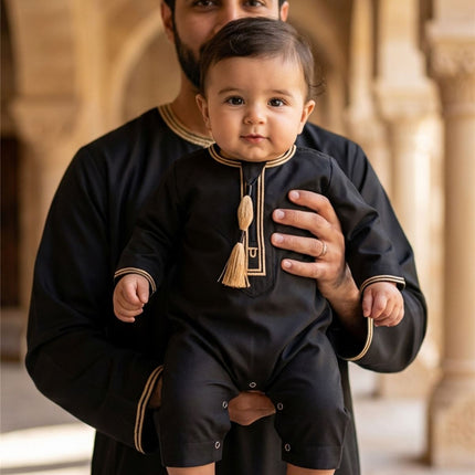 Baby Boys Ramadan Black Moroccan Thobe Robe Emirati Eid Jubba- B-TT003