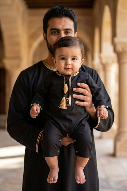 Baby Boys Ramadan Black Moroccan Thobe Robe Emirati Eid Jubba- B-TT003