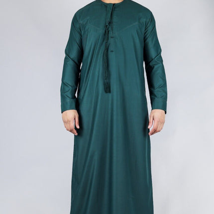 Men's Green Thobe Emirati Islamic Jubba Robe Eid Tassel Regular Fit