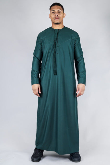 Men's Green Thobe Emirati Islamic Jubba Robe Eid Tassel Regular Fit