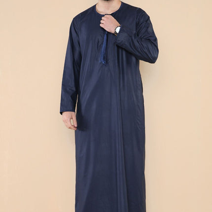 Mens Navy Thobe Jubba Saudi Islamic Arab Eid Emirati Kaftan Jubbah Tassel Robe