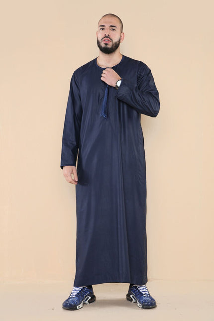 Mens Navy Thobe Jubba Saudi Islamic Arab Eid Emirati Kaftan Jubbah Tassel Robe