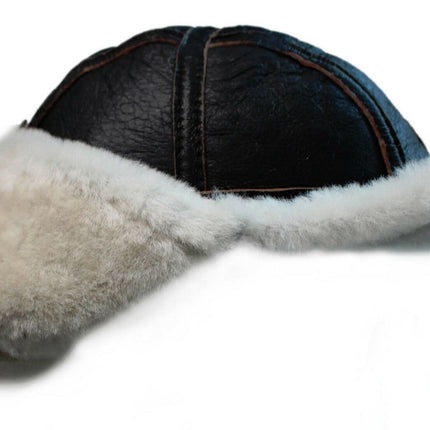 Men's B3 Brown Cream RAF Aviator Sheepskin B-55 WW2 Trapper Flying Hat