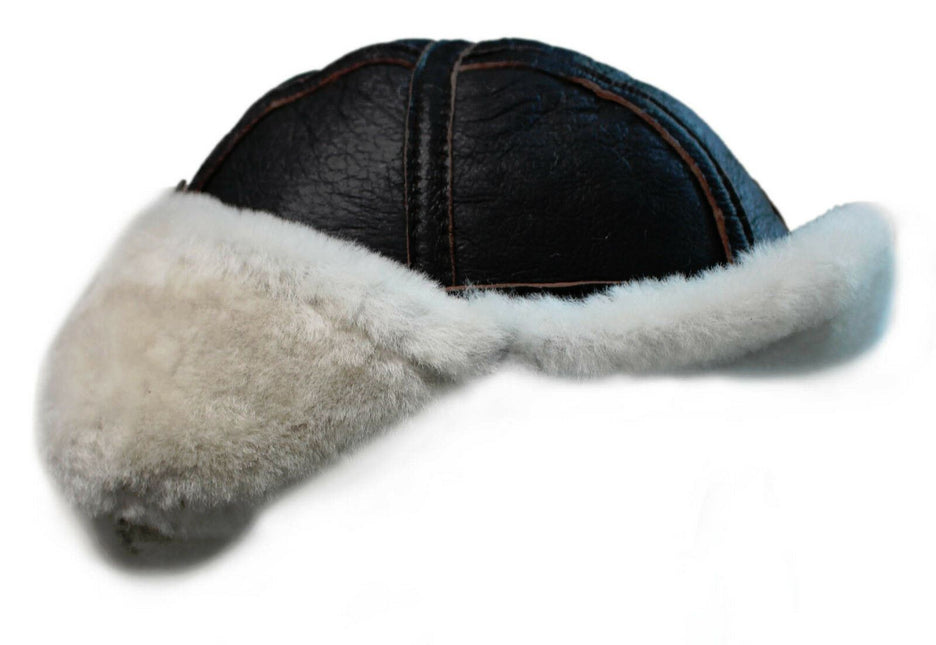 Men's B3 Brown Cream RAF Aviator Sheepskin B-55 WW2 Trapper Flying Hat