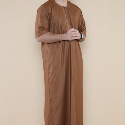 Mens Brown Thobe Jubba Islamic Arab Moroccan Saudi Zipped Kaftan Arab Robe