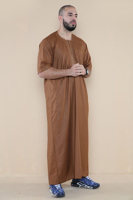 Mens Brown Thobe Jubba Islamic Arab Moroccan Saudi Zipped Kaftan Arab Robe