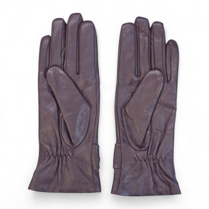 Womens Purple Italian Leather Winter Bow Design Soft Wool Lining Gloves - L-GLV-401