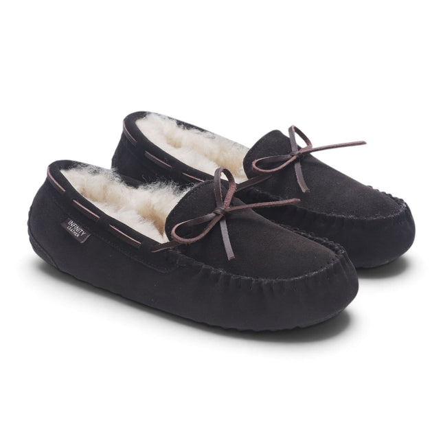Women's Brown Genuine Sheepskin Moccasin Winter Slippers - Aspen
