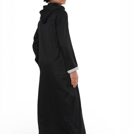 Kids Boys Black Eid Hooded Moroccan Thobe Robe Djellaba Ramadan Jubba- K-HM3