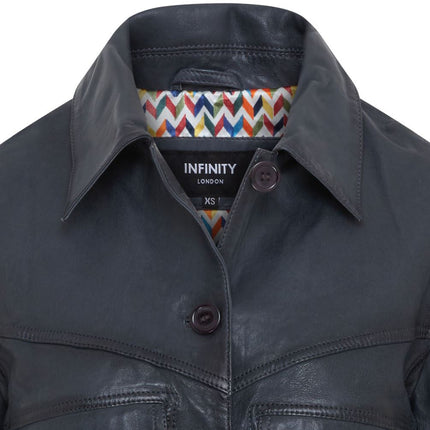 Womens Vintage Classic Lamb Leather Collared Biker Jacket