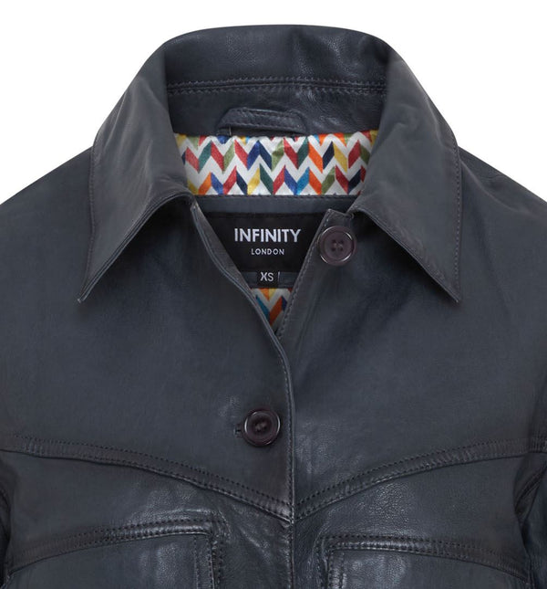 Womens Vintage Classic Lamb Leather Collared Biker Jacket