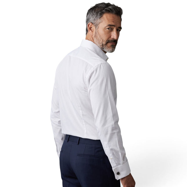 Men's White Slim Fit Long Sleeve Formal Plain Dress Shirt - JP