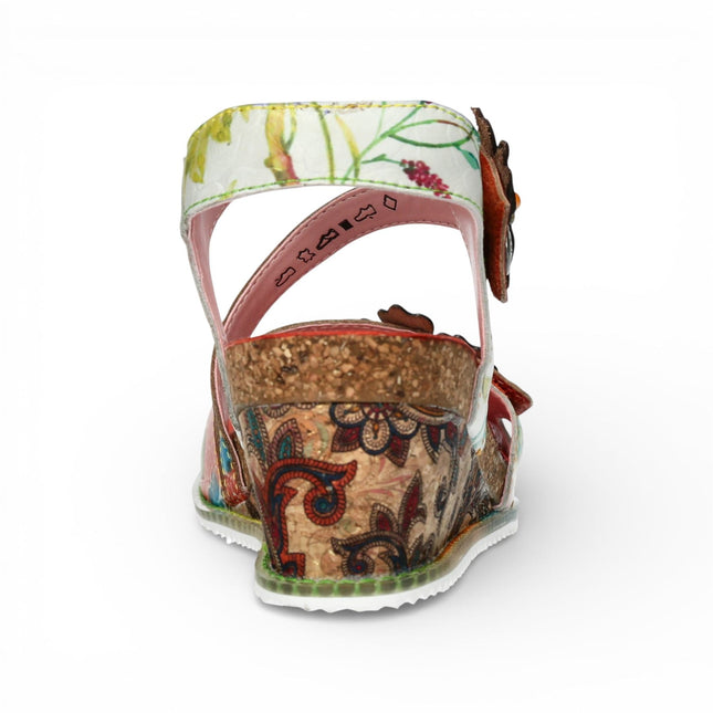 Laura Vita Women's Bonito 32 Orange Floral Leather Wedge Espadrille Sandals