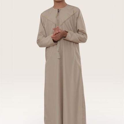 Kids Boys Ramadan Beige Moroccan Jubba Robe Djellaba Eid Thobe - K-TT-006