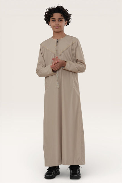 Kids Boys Ramadan Beige Moroccan Jubba Robe Djellaba Eid Thobe - K-TT-006