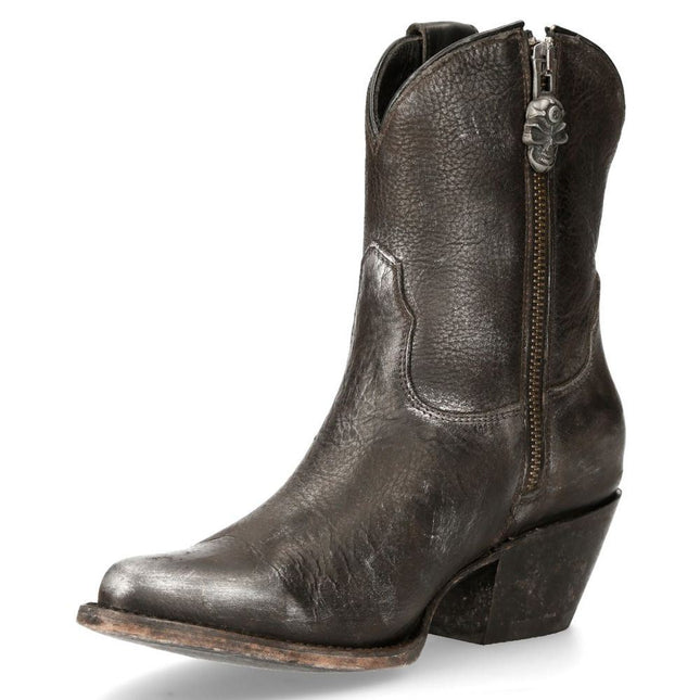 New Rock Black Leather Pointed Cowboy Boots - WSTM006-S1