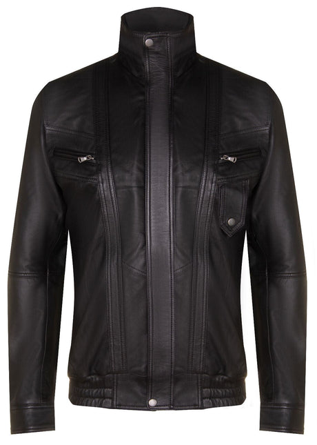 Mens Leather Bluson Bomber Jacket-Anapolis