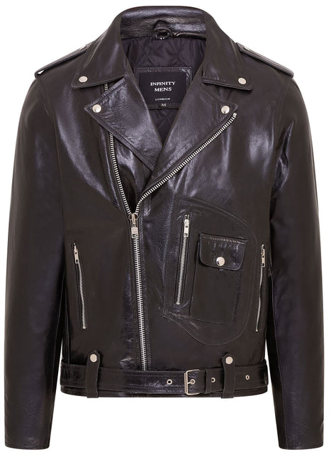 Mens Retro Brando Quilted Leather Biker Jacket Vintage Motorcycle Style