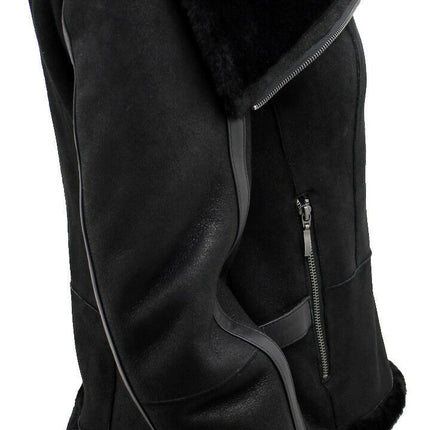 Womens Merino Sheepskin Aviator Leather Jacket-Asmara