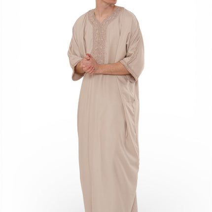 Men's Salmon Moroccan Thobe Robe Djellaba Gandoura Eid Jubba- HM66