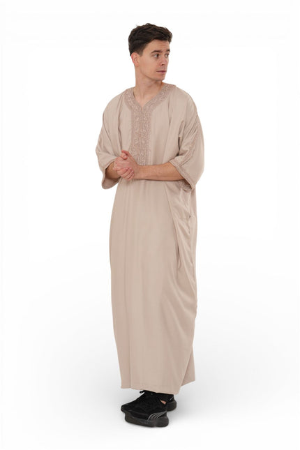Men's Salmon Moroccan Thobe Robe Djellaba Gandoura Eid Jubba- HM66