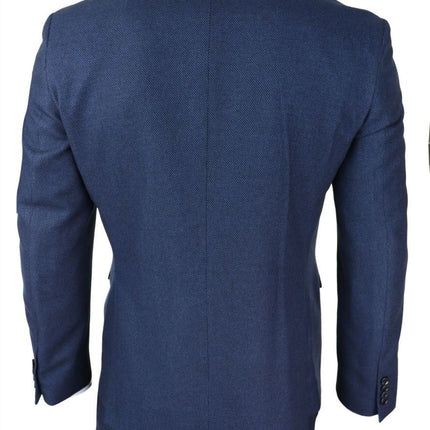 Mens 3 Piece Navy Blue Birdseye Tweed Classic Suit