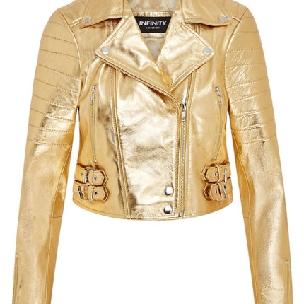 Womens Cropped Brando Leather Biker Jacket-Damascus