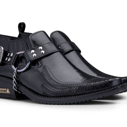 Men's Black Eagle Cuban Heel Leather Cowboy Boots