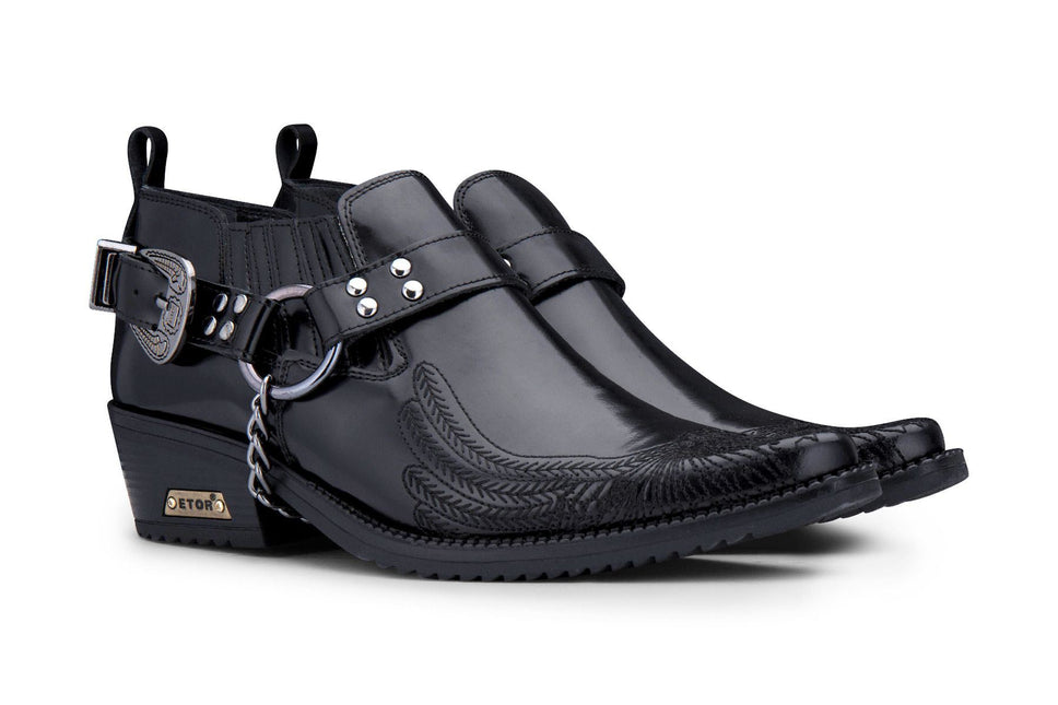 Men's Black Eagle Cuban Heel Leather Cowboy Boots