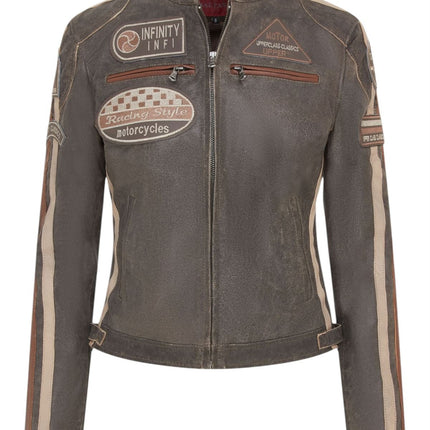 Womens Biker Racing Badges Leather Jacket-Eastleigh