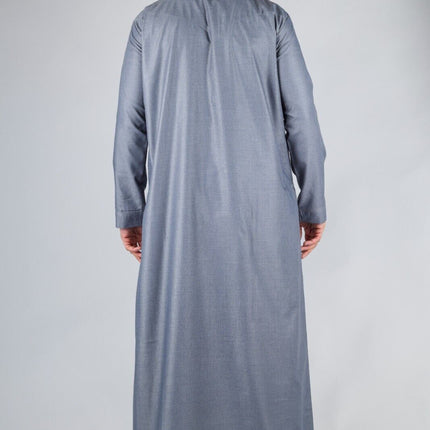 Men's Grey Thobe Emirati Islamic Jubba Robe Eid Tassel Slim Fit