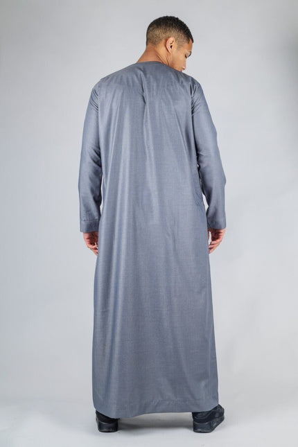 Men's Grey Thobe Emirati Islamic Jubba Robe Eid Tassel Slim Fit