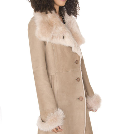 Womens Suede Merino Shearling Coat with Toscana Collar-Hanoi