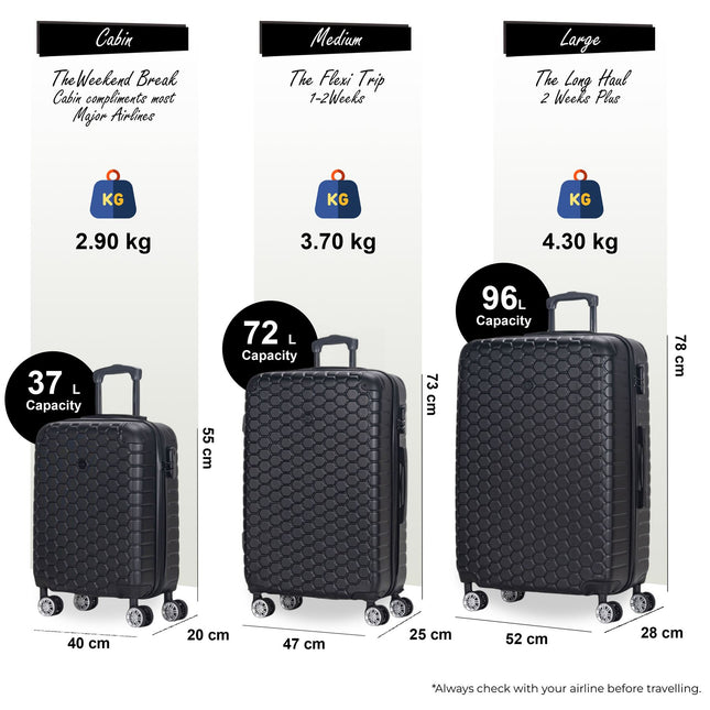 Hard Shell ABS 8 Wheel Luggage Travel Cabin Holiday Bags Suitcase Set