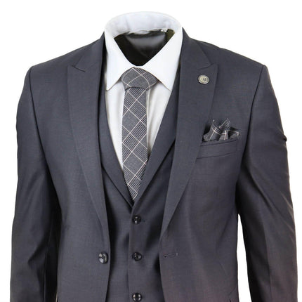 New Mens 3 Piece Suit Plain charcoal Classic Tailored Fit Smart Casual 1920s Formal