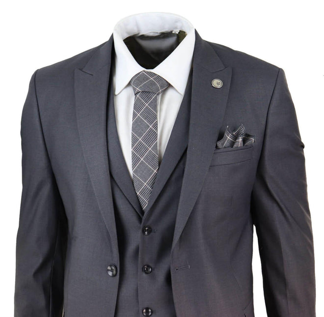 New Mens 3 Piece Suit Plain charcoal Classic Tailored Fit Smart Casual 1920s Formal