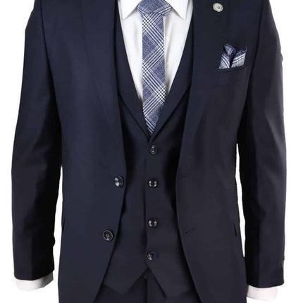 New Mens 3 Piece Suit Plain Navy Classic Tailored Fit Smart Casual 1920s Formal