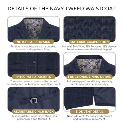 Women's Navy Tailored Fit Tweed Waistcoat Formal Vest - TPSTZ-7