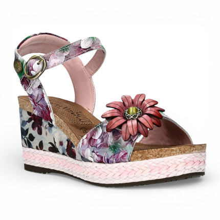 Laura Vita Women's Facyo 75 Lilac Purple Floral Leather Wedge Espadrille Sandals