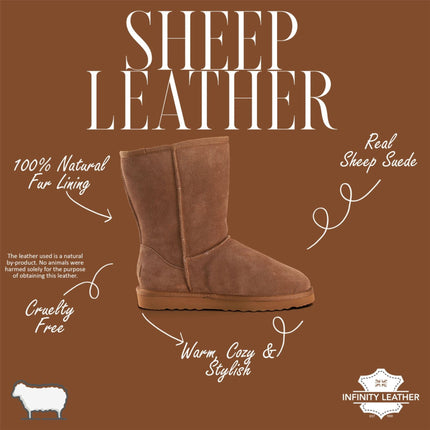 Men's Genuine Sheepskin Chestnut Suede Winter Ankle Boots - Denver