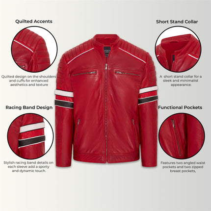 Mens Quilted Biker Leather Jacket Racing Jacket