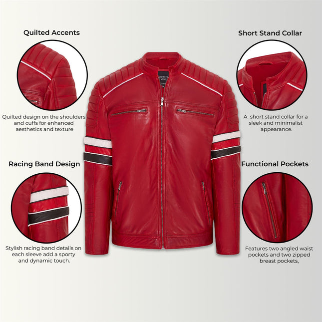 Mens Quilted Biker Leather Jacket Racing Jacket