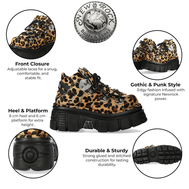 New Rock M-106-C192 Leopard Brown Leather Gothic Ankle Boots