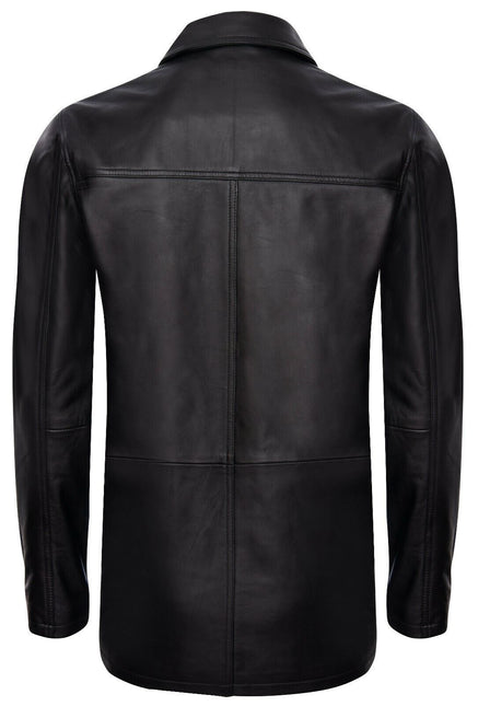 Mens Black Leather Safari Jacket-Porto