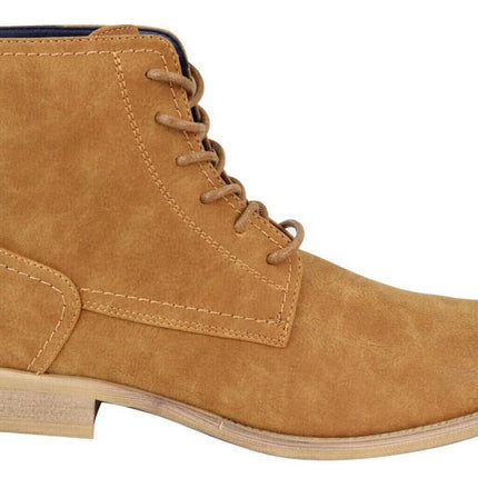 Mens Camel Matt Suede Lace Up Ankle Boots