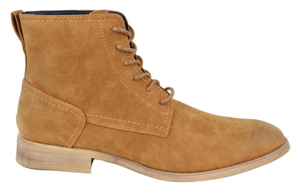 Mens Camel Matt Suede Lace Up Ankle Boots