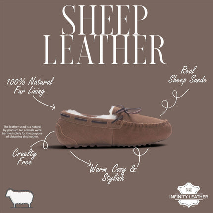Women's Chestnut Tan Genuine Sheepskin Moccasin Winter Slippers - Aspen