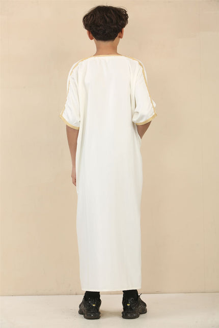 Kid's Boys White Moroccan Thobe Djellaba Jubba Robe Eid