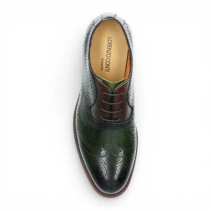 Lorenzo Conti Men's Khaki Green Leather Brogue Oxford Dress Shoes - Ayan-01