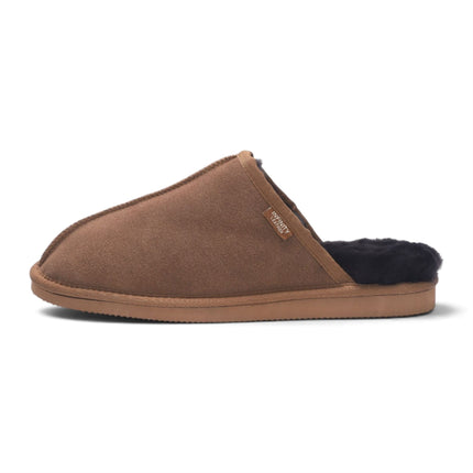 Men's Genuine Sheepskin Tobacco Brown Suede Mule Winter Warm Non-Slip - Highland